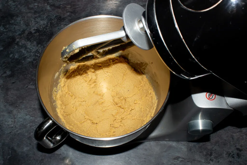 Sugar, butter and egg beaten together in an electric stand mixer