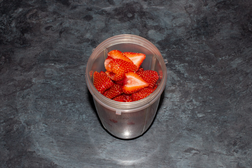 Strawberries in a nutribullet jug