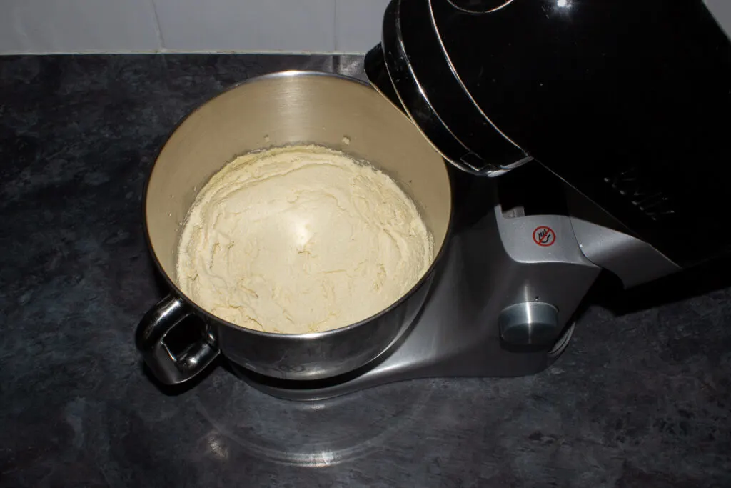 Creamed butter and sugar in a stand mixer