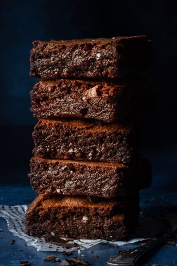 Chocolate brownies in a stack