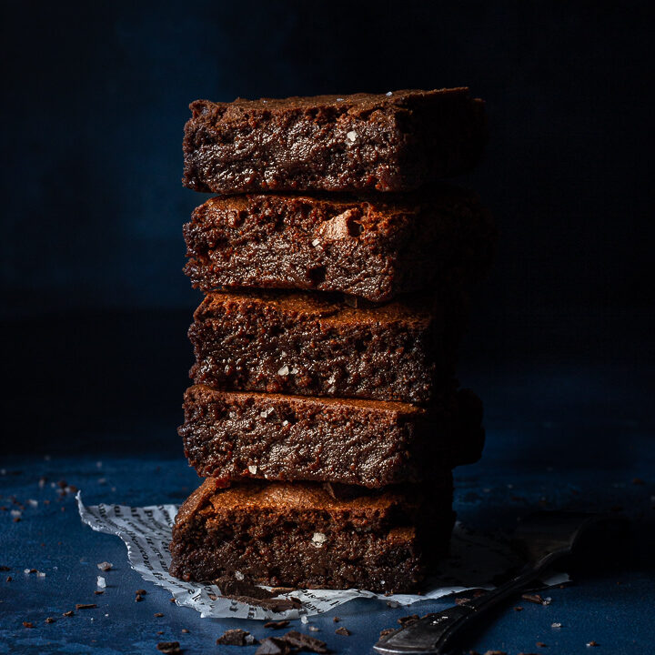 Chocolate brownies in a stack
