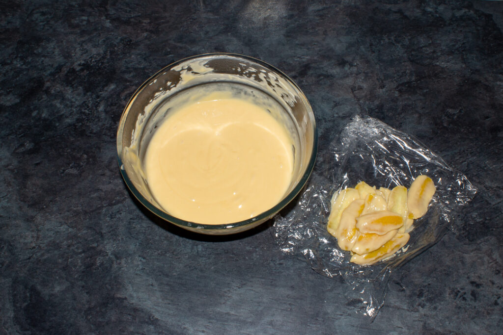 Chilled lemon custard with the lemon rinds removed