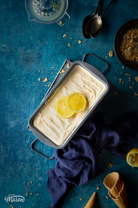 Lemon ice cream in a loaf tin