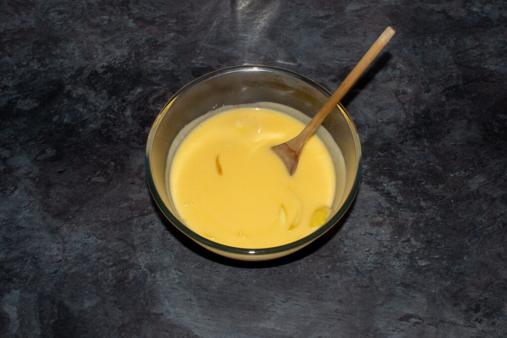 Lemon custard in a large mixing bowl