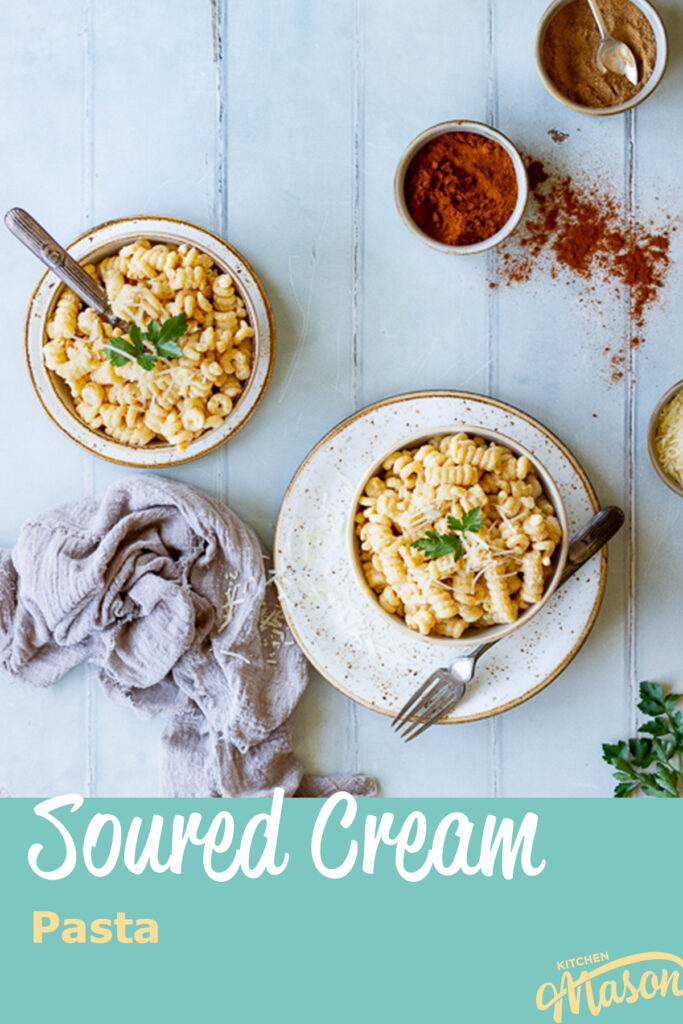 Two dressed bowls of soured cream pasta
