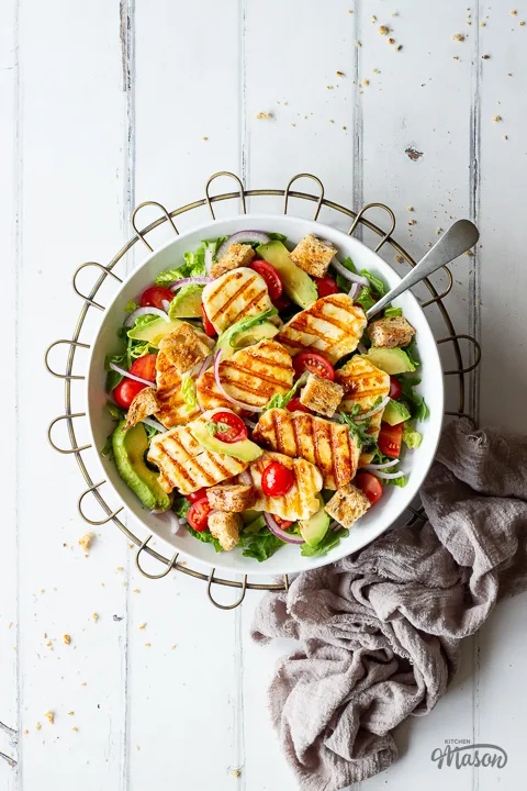 Halloumi salad in a large bowl