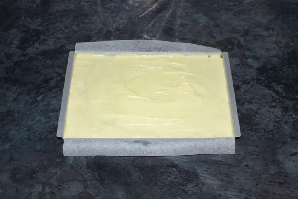 White chocolate smoothed over tiffin