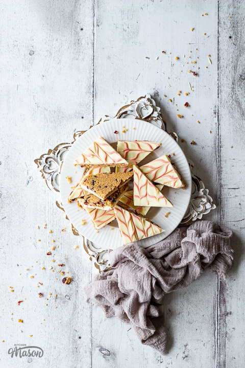 A plate of Christmas tiffin with a napkin