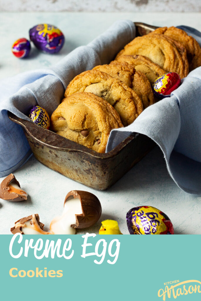 Creme Egg cookies in a loaf tin
