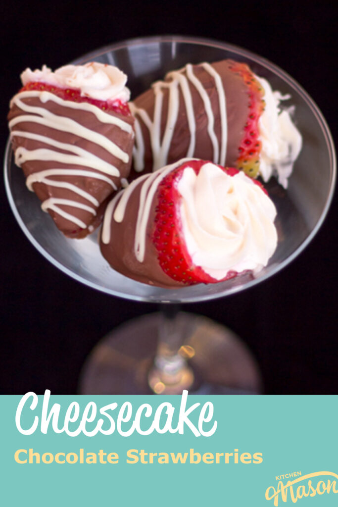 Cheesecake filled chocolate dipped strawberries in a Martini glass