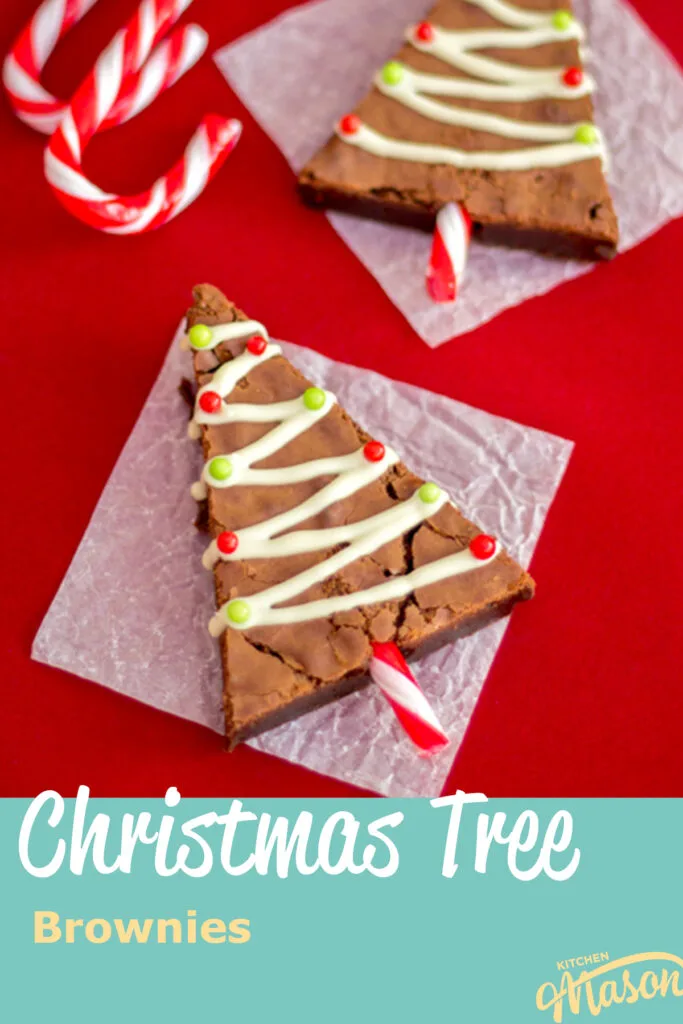 Two Christmas tree brownies on baking paper