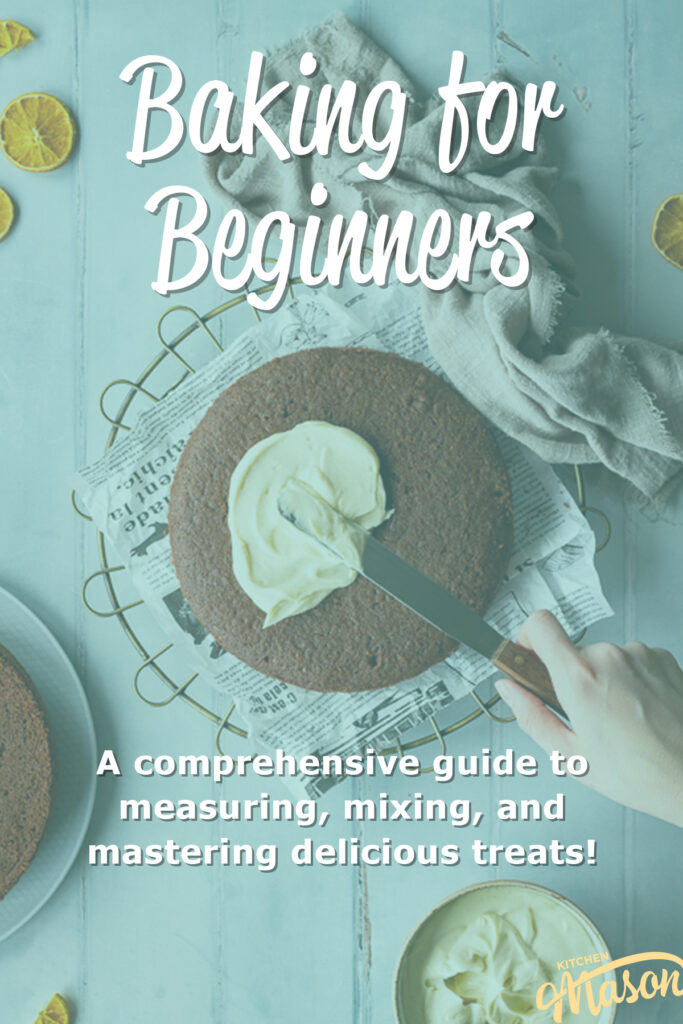 Someone icing a cake. A text overlay says 'Baking for Beginners'