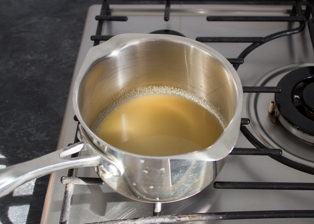 Caster sugar and water in a saucepan