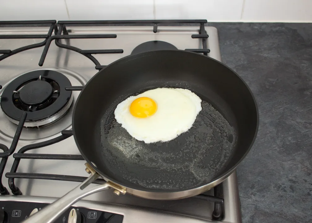A fried egg in a frying pan