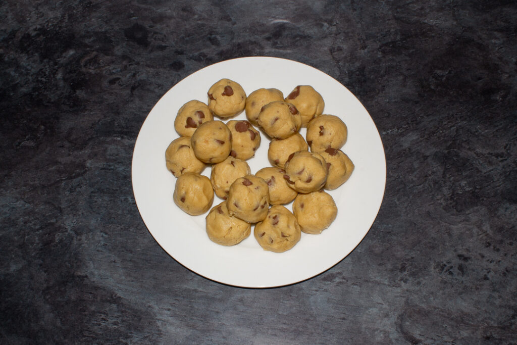 Chocolate chip cookie dough balls on a plate