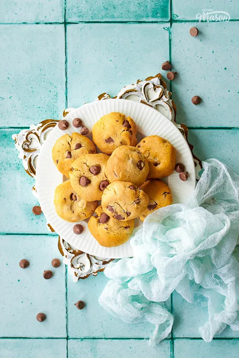 A plate full of air fryer cookies with a napkin