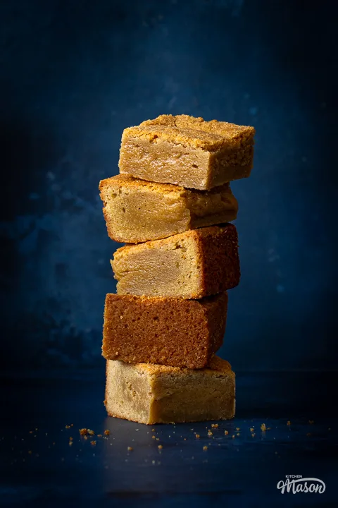 Close up of blondies in a stack of 5