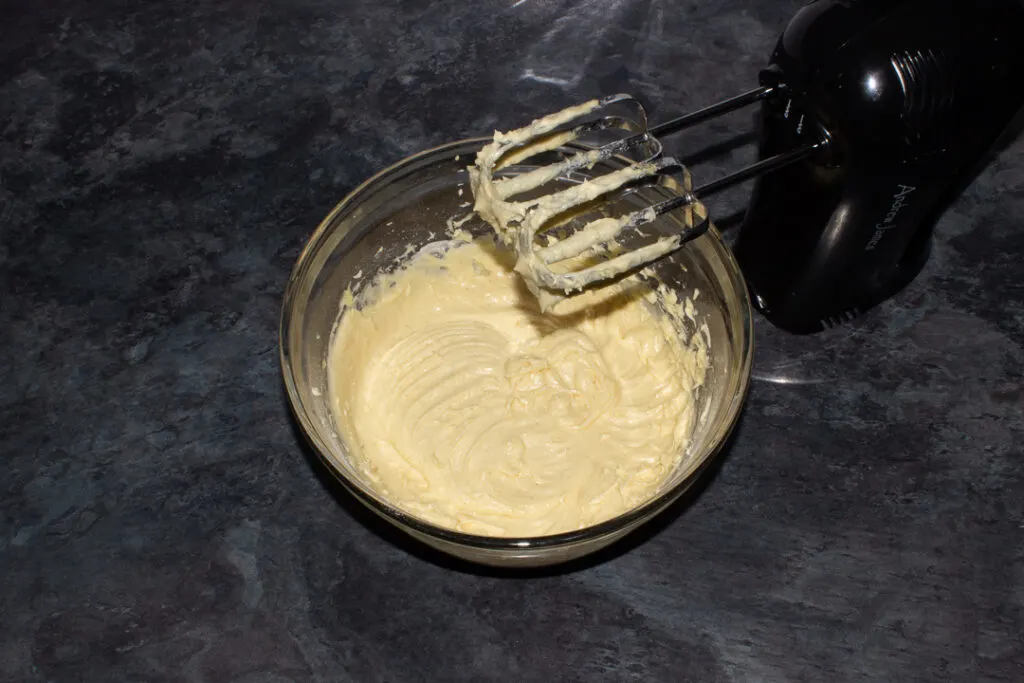 Air fryer cake batter in a mixing bowl