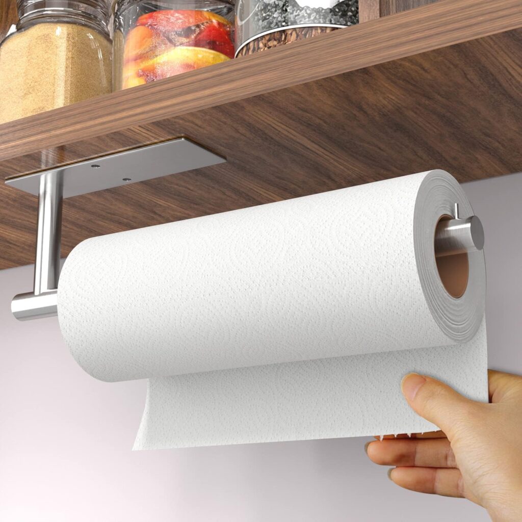 An under the cabinet kitchen roll holder