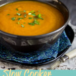 A bowl of slow cooker vegetable soup topped with fresh parsley