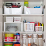 A cupboard filled with kitchen organisation ideas