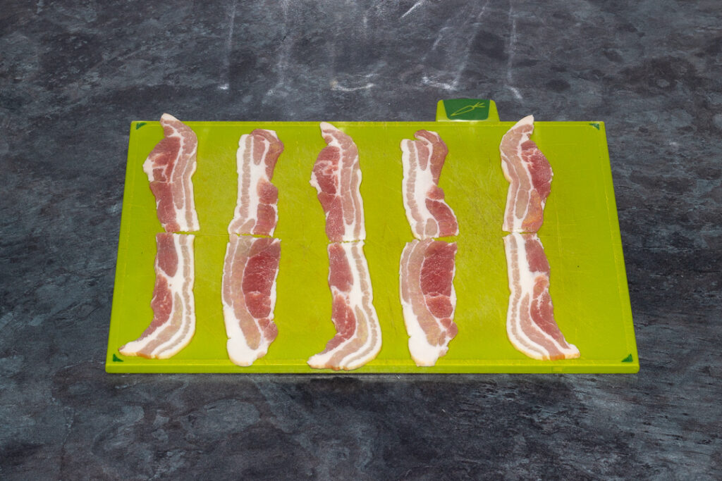 strips of streaky bacon cut in half