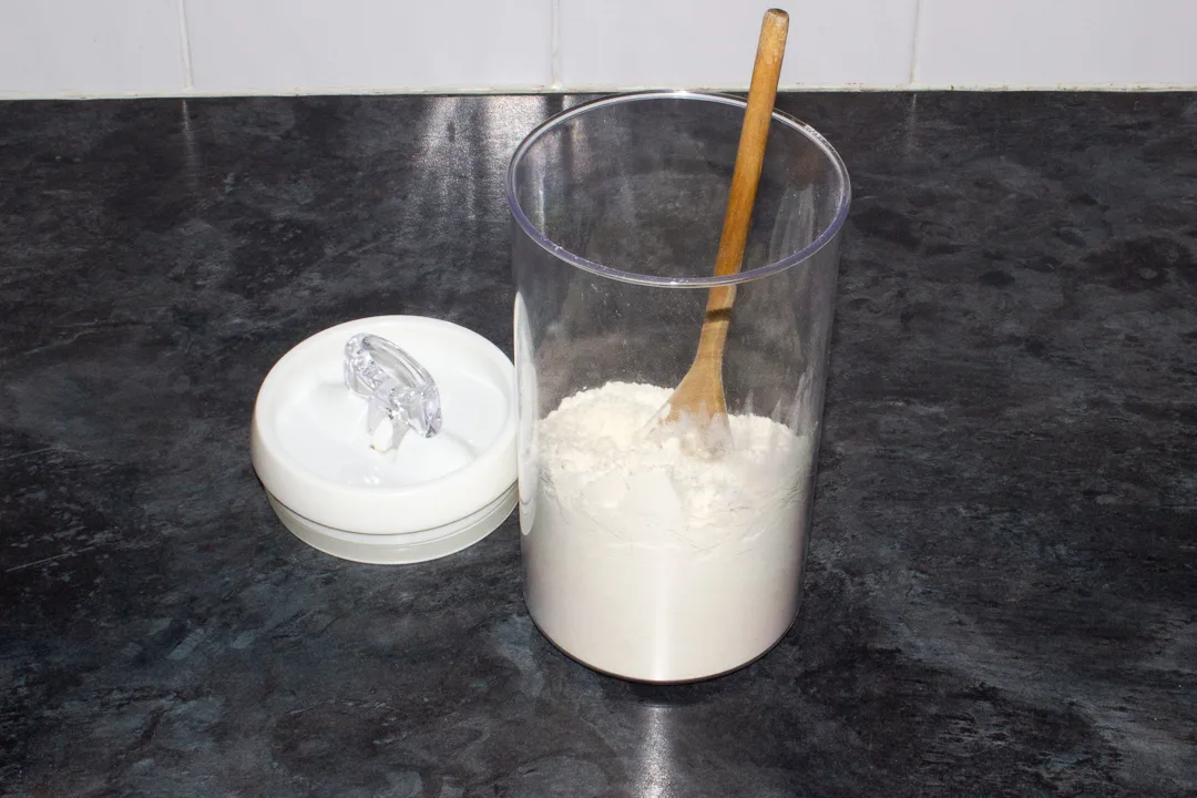 A large storage jar of homemade self raising flour