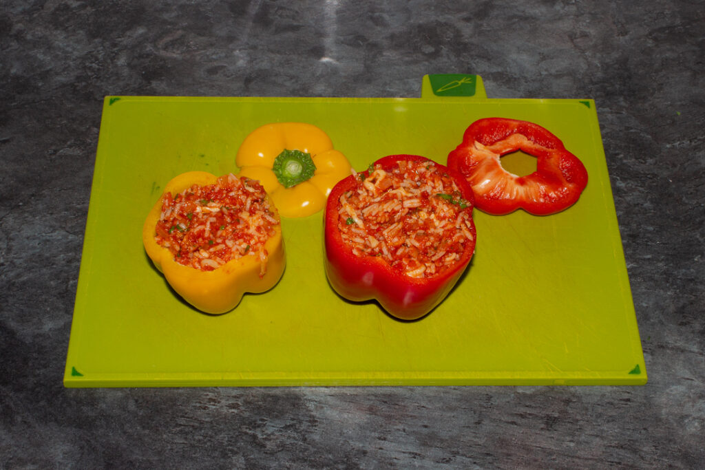 Bell peppers stuffed with a tomato rice filling