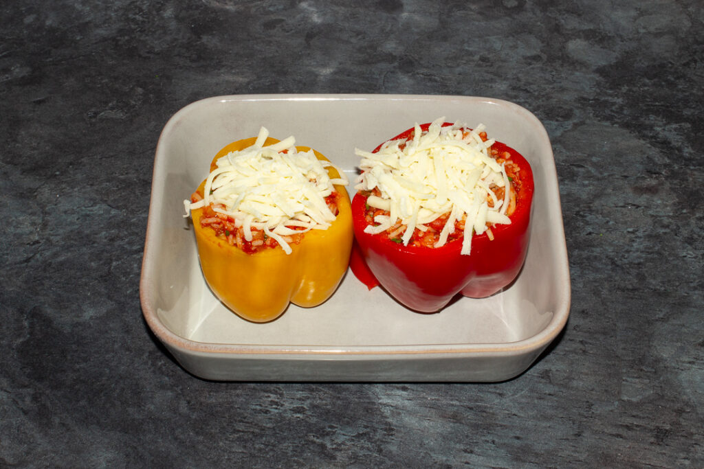 Stuffed peppers with rice in an oven dish