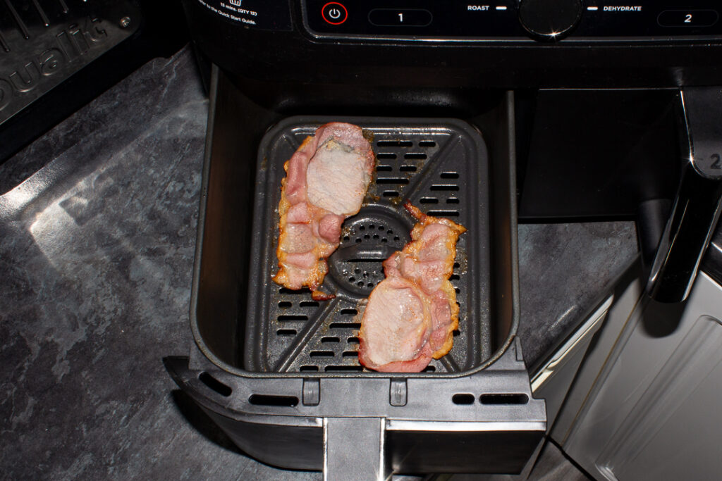 Part cooked back bacon in an air fryer