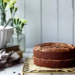 An air fryer chocolate cake on a rack