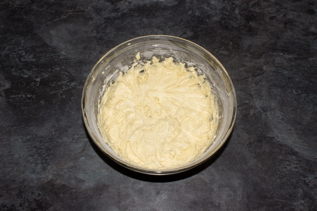 Biscoff traybake cake batter in a bowl