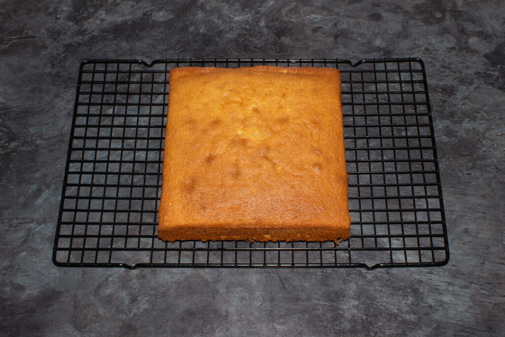 Sponge cake on a cooling rack