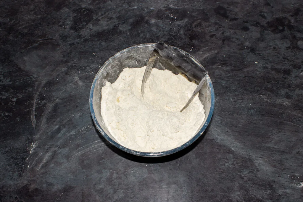 Butter rubbed into flour in a large bowl