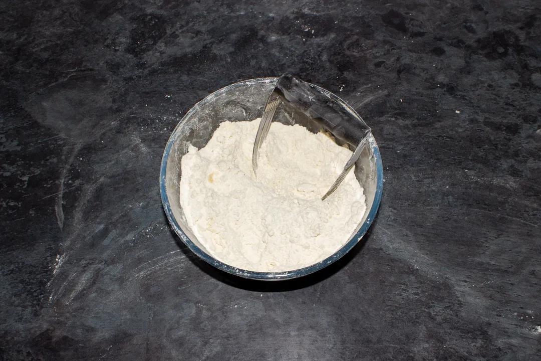 Butter rubbed into flour in a large bowl
