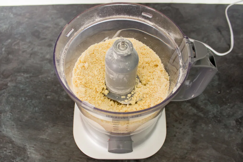 Flour, seasonings and butter blitzed to a crumb texture in a food processor.