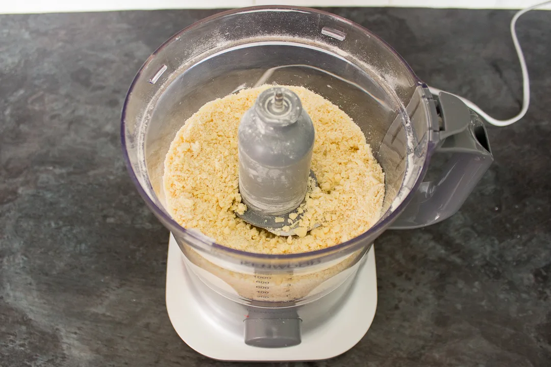 Flour, seasonings and butter blitzed to a crumb texture in a food processor.