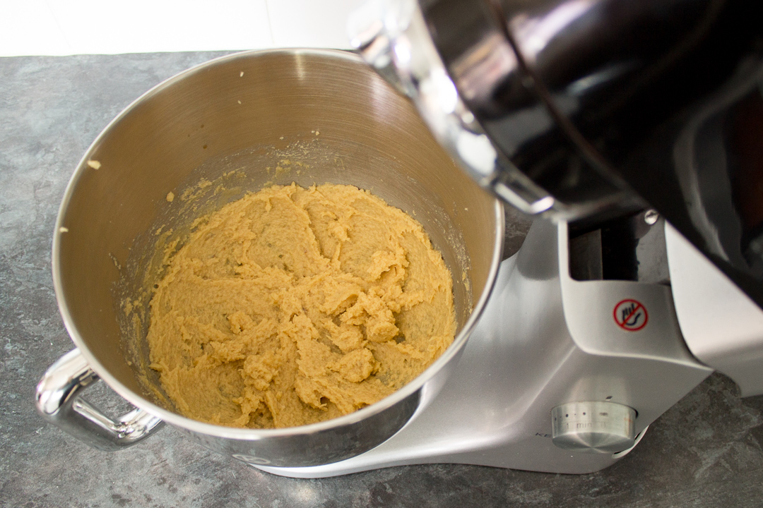 Butter, sugar and egg, beaten together in an electric stand mixer.