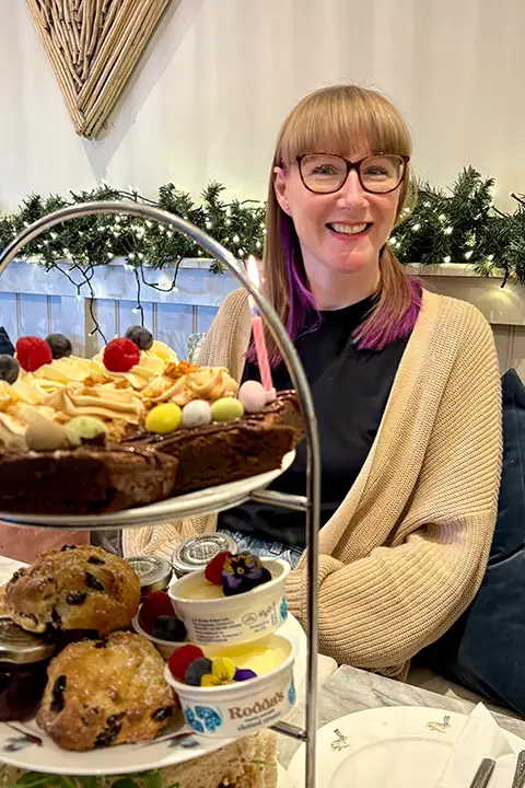 A very happy Emma Mason enjoying an afternoon tea for her birthday.