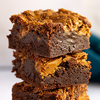 Sliced Biscoff Brownies in a stack.